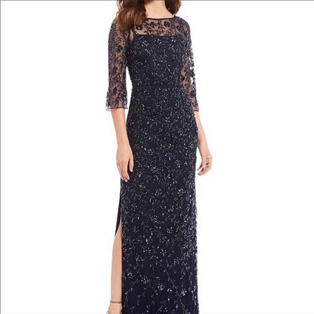 Aidan Mattox Navy Fully Beaded Gown